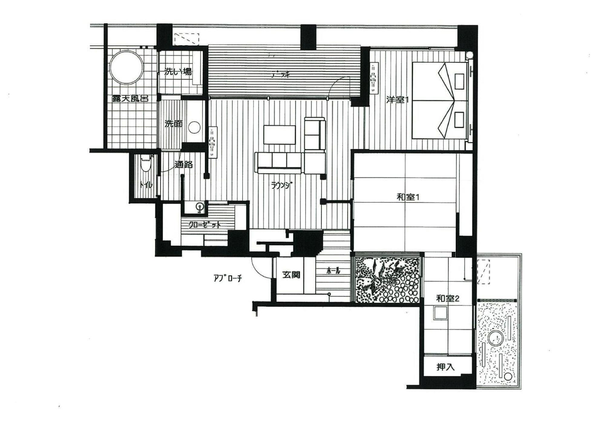 Amane Resort Seikai Beppu Rom bilde A floor plan of a Japanese apartment